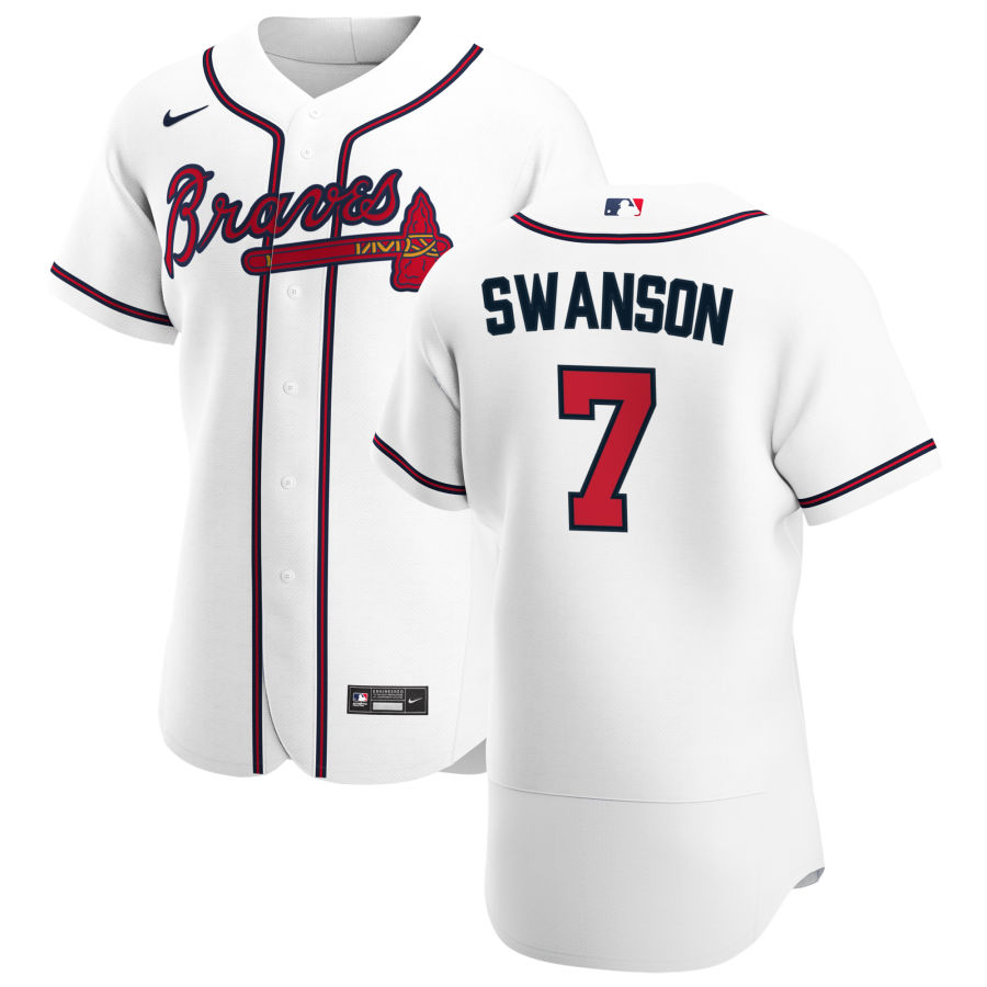 Atlanta Braves #7 Dansby Swanson Men Nike White Home 2020 Authentic Player MLB Jersey->cincinnati reds->MLB Jersey